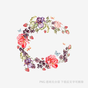 花卉环绕的字母C图案