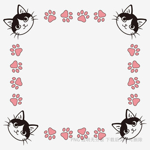 猫咪与爪印组成的可爱边框