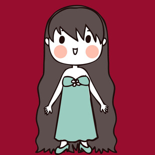 穿绿裙的长发卡通女孩