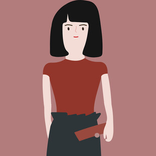 红衣女子手持钱包插画