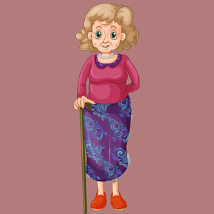 拄拐杖的慈祥老年女性