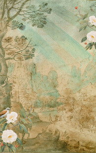 中式古典花卉风景壁画