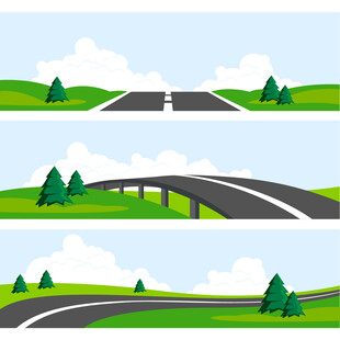 多样公路风景插画