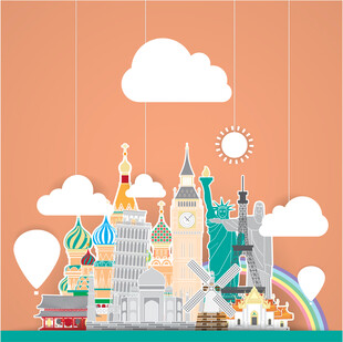 世界著名建筑插画风景