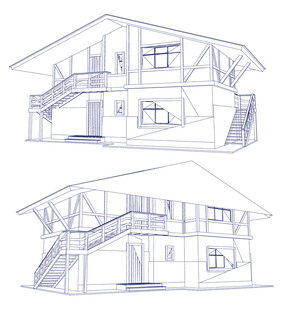 两层木屋建筑设计草图