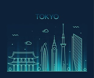 东京城市天际线简约插画