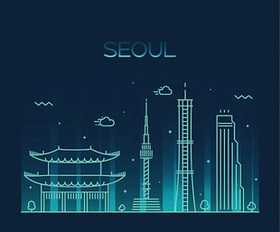 首尔城市天际线夜景插画