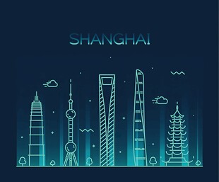 上海城市天际线简约线条图