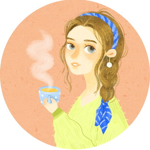女孩手持热饮惬意瞬间圆形装饰画