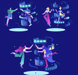 科技互动场景插画