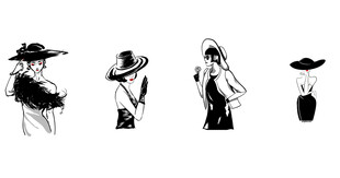 时尚女性帽饰造型插画模特png