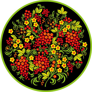 圆形花卉浆果装饰图案