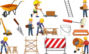 建筑施工场景与工具