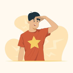 红衣少年抬手眺望