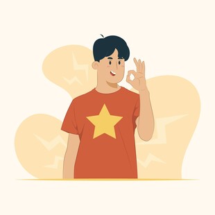 红衣少年比耶俏皮瞬间