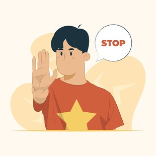 男孩做停止手势