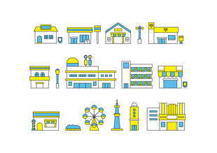 城市建筑与游乐设施图标集