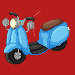 蓝色复古风电动踏板摩托车