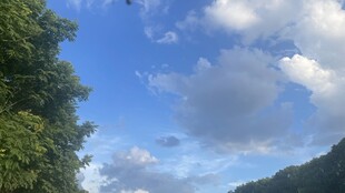 蓝天白云下的山林美景