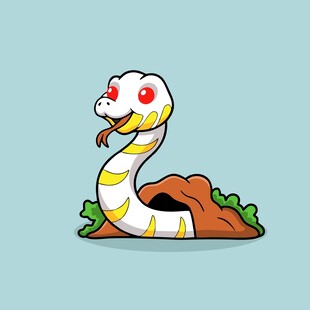 卡通蛇从洞穴探出身子