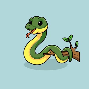 树枝上的可爱卡通绿蛇