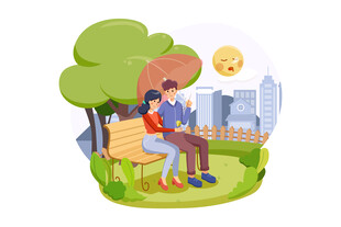 情侣公园长椅上甜蜜依偎