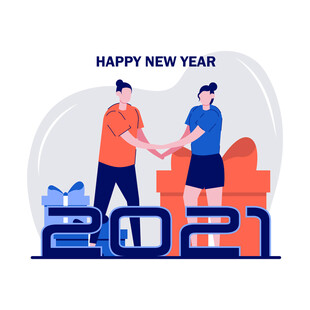 2021新年两人握手庆祝