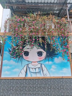 墙绘上的可爱卡通女孩