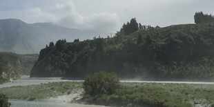 山间河流旁的葱郁景致