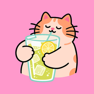 卡通手绘小猫珍珠奶茶