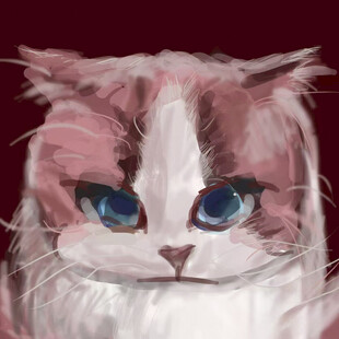 蓝眼粉白猫咪插画