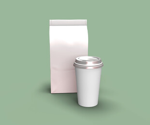 白色纸杯与包装袋样机