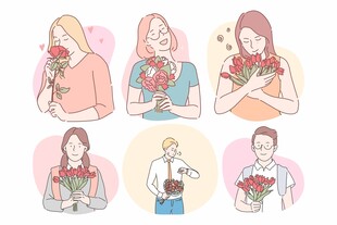 手持花束的人物插画集合