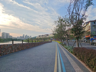 城市河畔的宁静道路