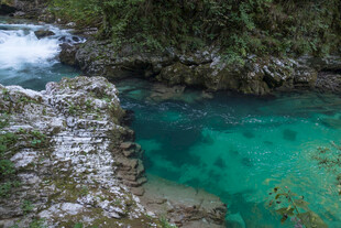 清澈碧绿山间溪流美景