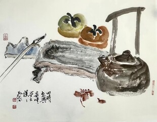 中式茶韵静物水墨画