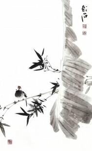 水墨飞鸟写意画