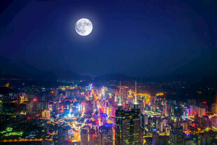 深圳中秋城市圆月背景