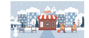 冬日小镇雪景中的温馨场景