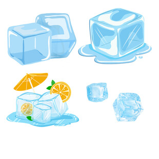 清凉冰块与冰饮插画