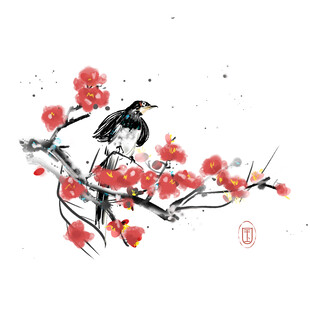 红梅枝头双鹊图