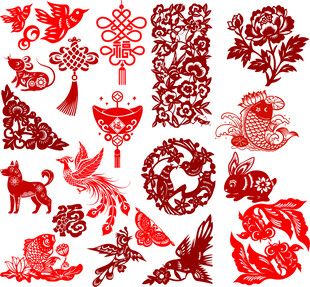 矢量图剪纸花纹可改颜色