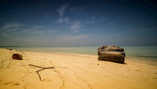 沙滩上的废弃船只