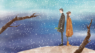雪天情侣浪漫相依
