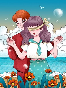 海边情侣甜蜜互动瞬间