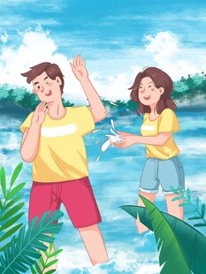夏日情侣水中欢乐嬉戏