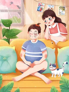 沙发上的亲子时光