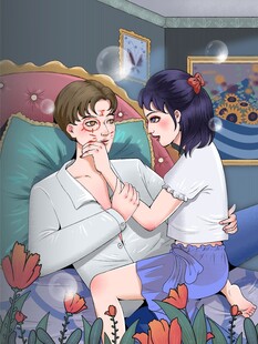 床上亲昵的男女学生形象