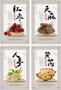 简约中药药材4件套展板