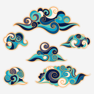 中式蓝调祥云图案设计